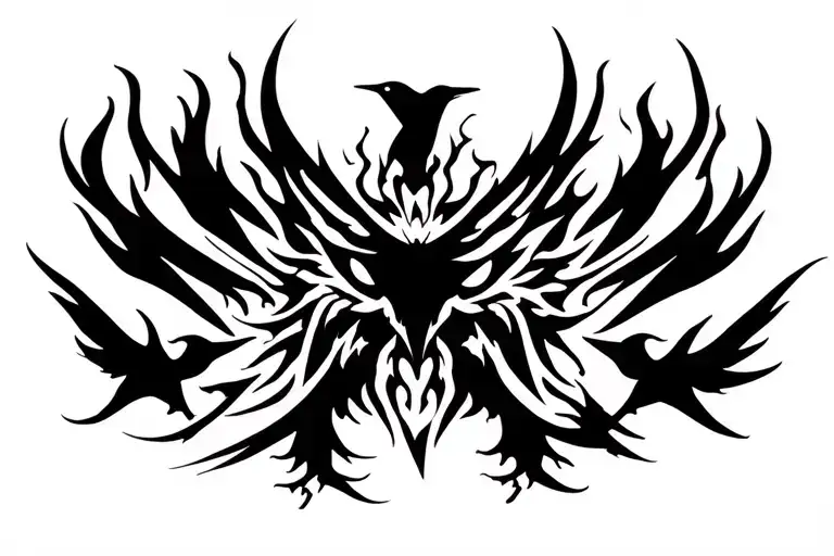 Band Of Amaterasu Flames That Rise Into Small Crow Silhouettes