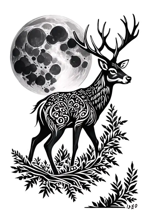 Stylezed Blurred Out Deer In Pin Forrest Full Moon