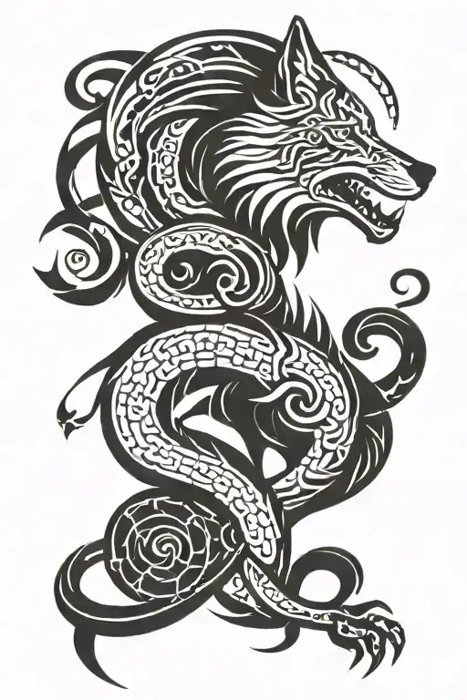 The Dacian Wolf With Snake Body With The Solar Rosette And The Zig Zag Symbols