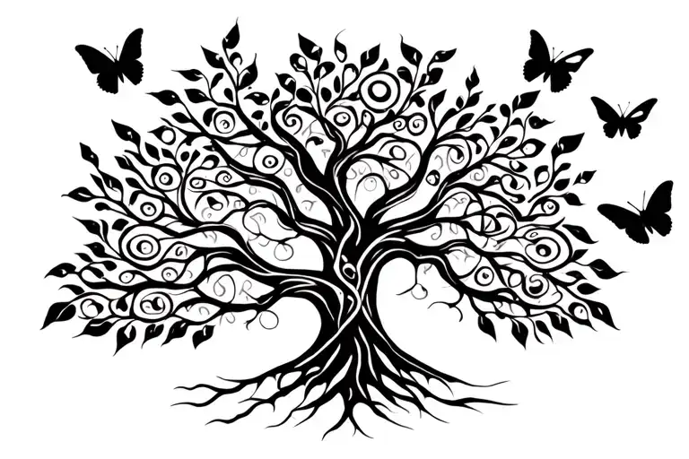 Tree Of Life With Butterflies Flying