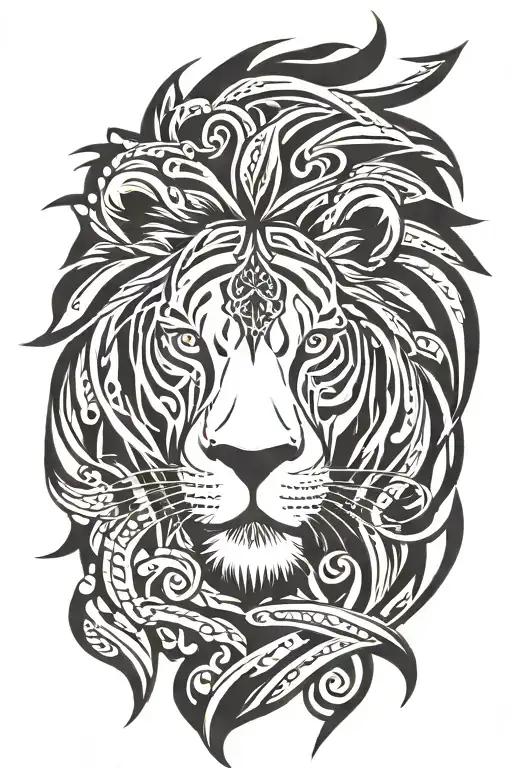 Tribal Tattoo With Lion Head