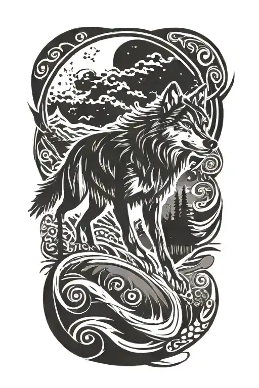 Running Wolf Under A Full Moon