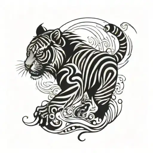 Biomechanical Polynesian Tiger Tattoo Calf Colored