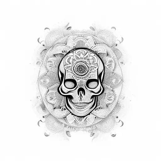 A Tribal Skull With A Yin Yang Head Blended With A Paraguayan Passion Fruit Flower