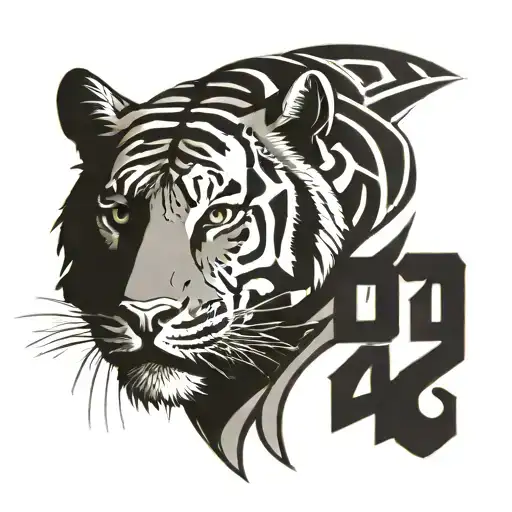 Tiger With Open And Inscription Ron48