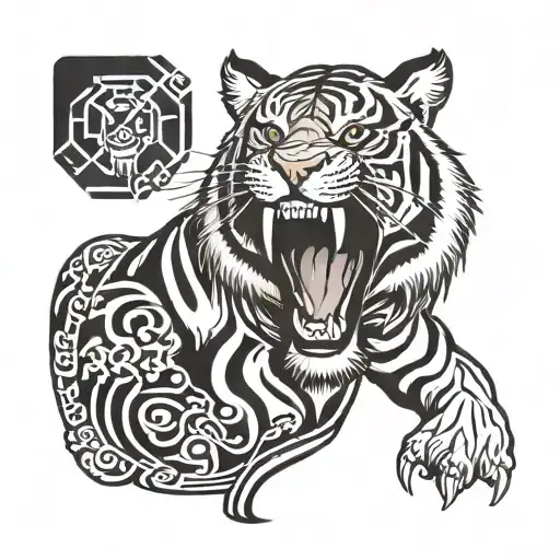 Tiger With Open Mouth And Inscription Ron48