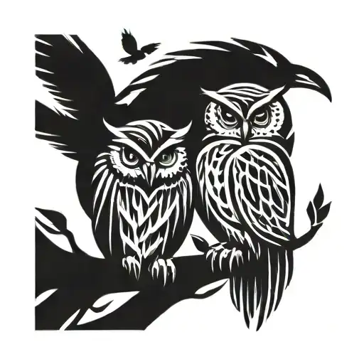 One Owl And One Crow Holding Each Other