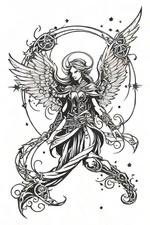 World Of Warcraft Angel Surrounded By Falling Stars And Spiral Decor