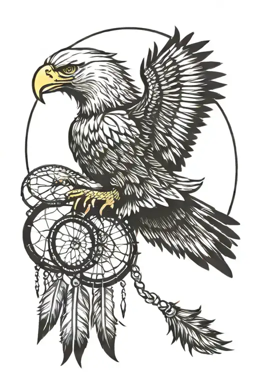 Bald Eagle Holding A Dream Catcher In Claws