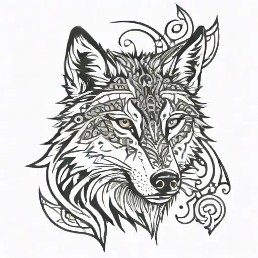 Wolf Face Forearm Tattoo Design Featuring A Girl's Face And Small Details