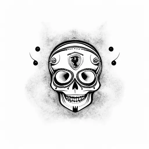 A Minimalist Tattoo Of A Stylized Day Of The Dead Skull Wearing A Scuderia Ferrari Racing Helmet