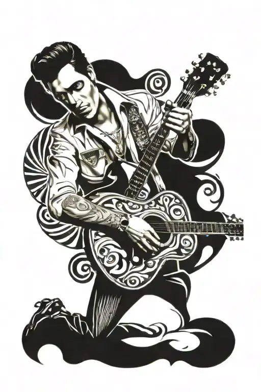 Country Music Elvis Tattoo Guitar With A Penny