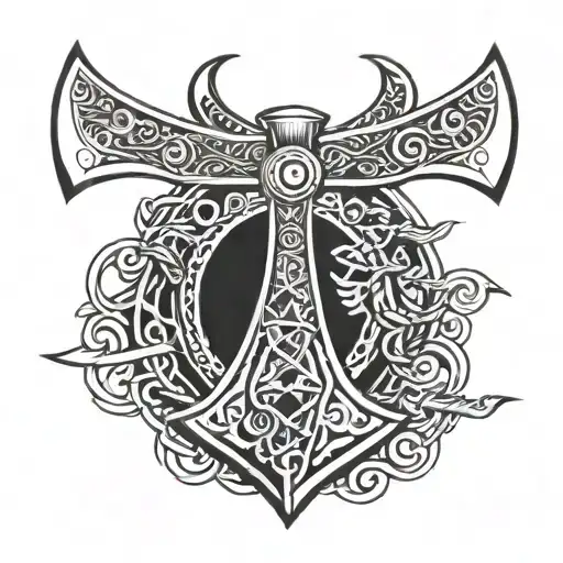 Viking Axe With Knots Compass