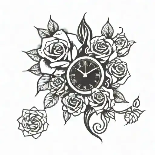 Time Clock Roses Blooming