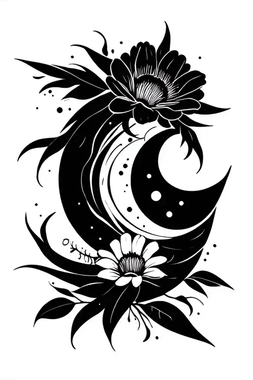 May Birth Flower And December Birth Flower Intertwined Up To The Moon