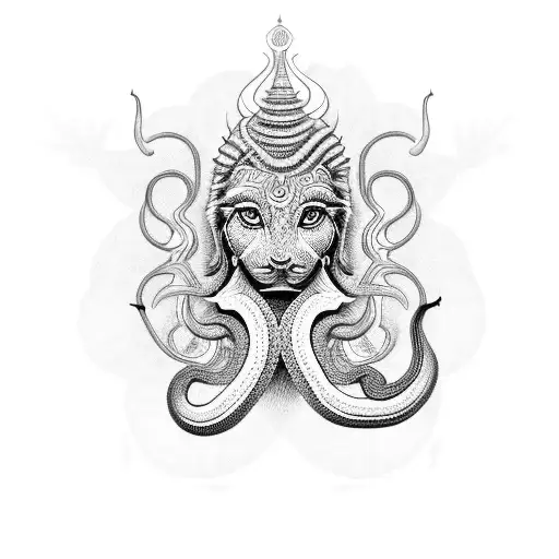 A Dotwork Tattoo Of Shiva's Snake Coiled Around His Neck
