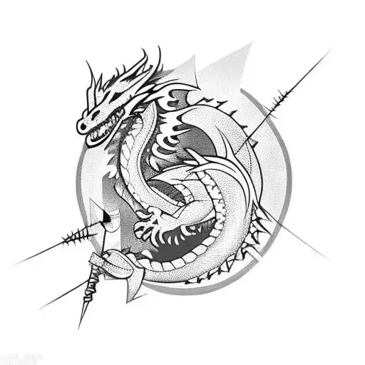 Dragon With Thorns And Neotribal