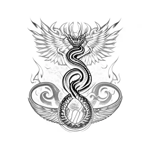 Snake With Flame Dragon Wings