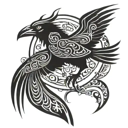 Moon And Crow Flying