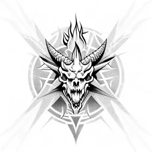 Dragon Skull With Flame Pentagram