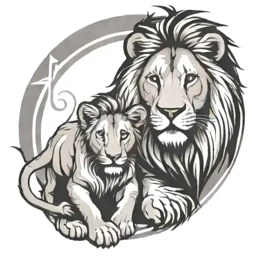 Lion And Cub Staring