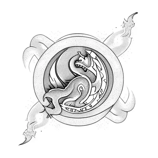 Hourglass With A Dragon Inside Blowing Fire Up At Falling Sand