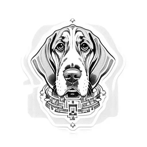 A Realistic Portrait Of A Basset Hound Wearing A Yugioh-themed Collar