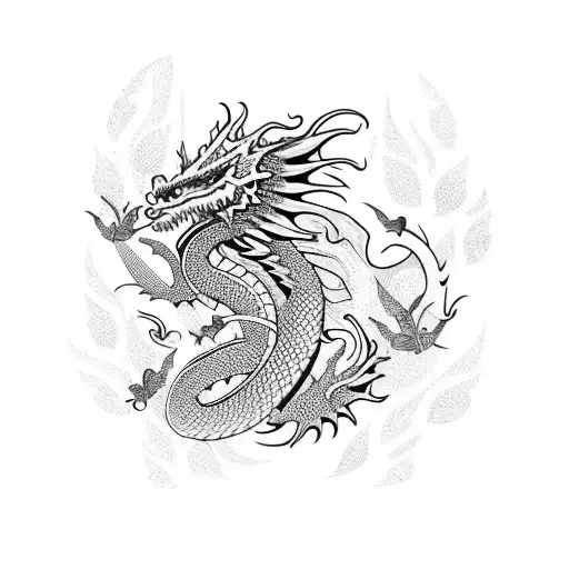 Simple Dragon With Butterflies