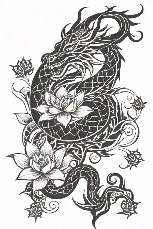 A Simple Dragon With Lotus Flowers