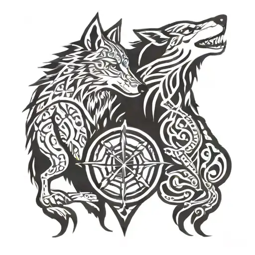 Two Wolves With Scorpio And Pisces Zodiac Signs Incorporated