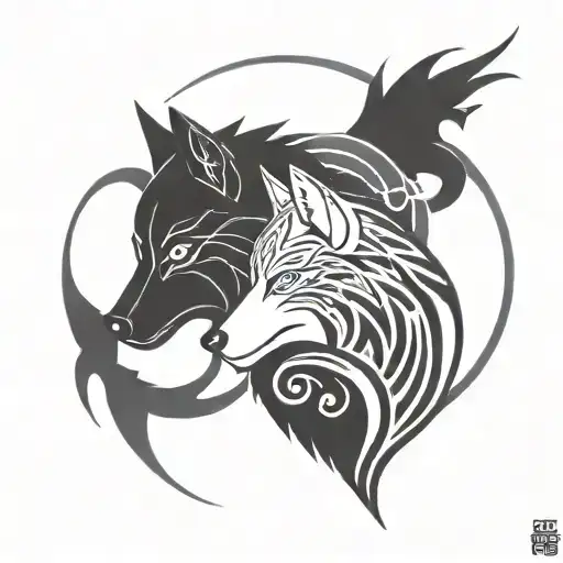 Two Wolves With Scorpio And Pisces Zodiac Signs Incorporated