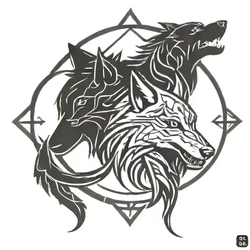 Two Wolves With Scorpio And Pisces Zodiac Signs Incorporated