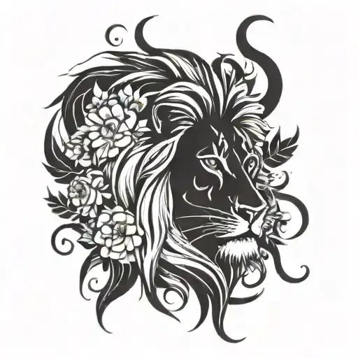 Lion With Skulls Eit Flowers