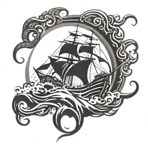 Kraken Breaking Ship Sailing Through Stormy Seas