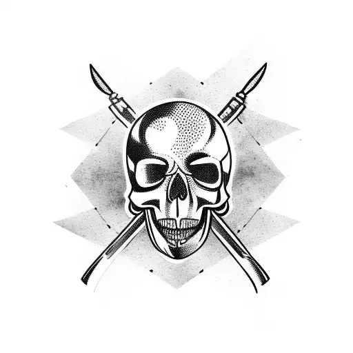 A Minimalist Tattoo Of A Guitar And A Skull Knife Merging Together