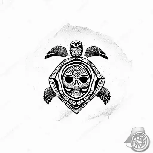 Sea Turtle With Tiki Mask Skull For Shell
