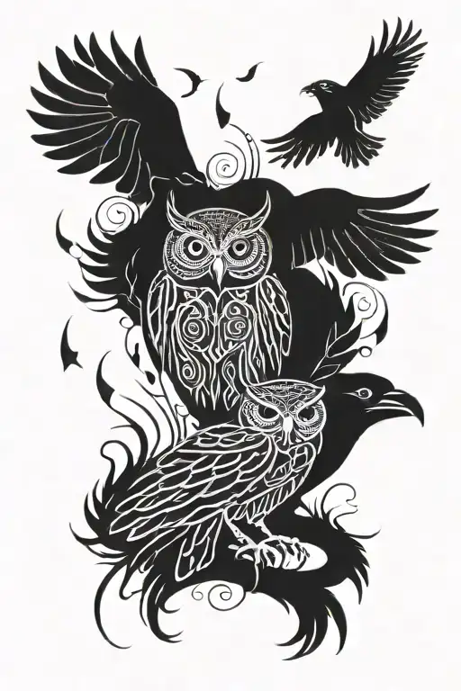 Shamanic Owl And Raven And Nordic And Pagan And Whale