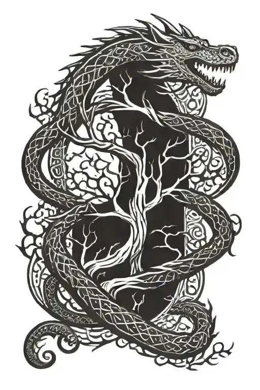 Yggdrasil World Tree Jormungandr Dragon Ouroboros