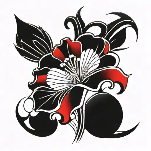 Art Deco Poppie Flower Black Red No Lines Underarm
