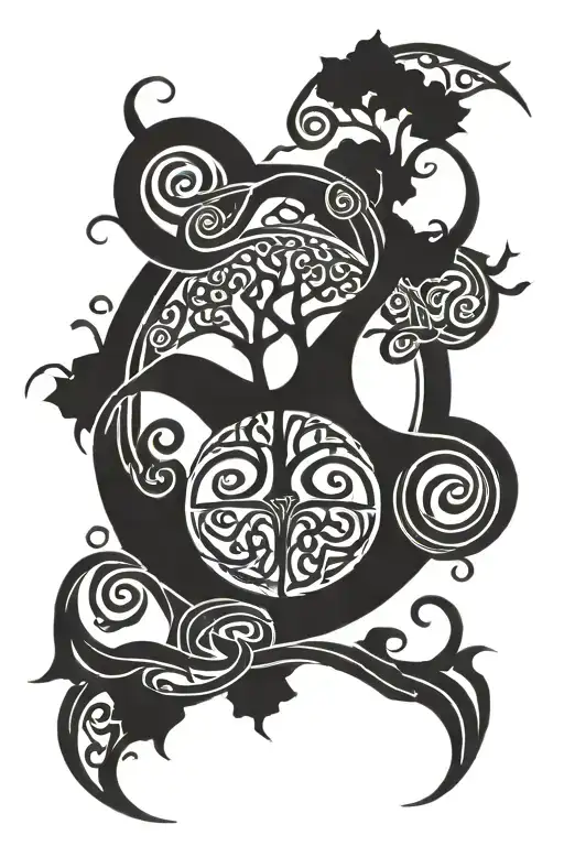 Celtic Tree Of Life Curved Around Black Sun