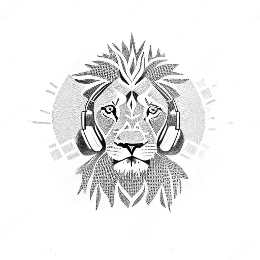 A Lion Wearing Headphones And Sitting On A Suitcase