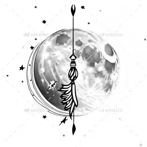 Moon With Scattered Stars In A Feather Windchime