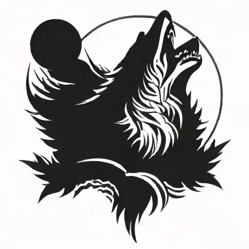 Native American Wolf Howling At The Moon