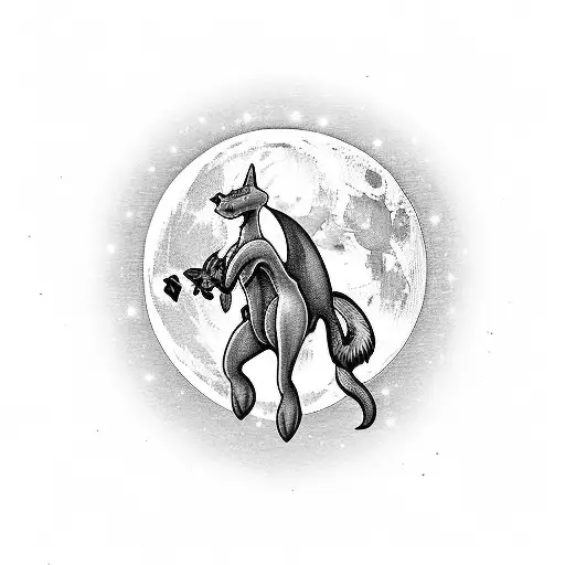 Flying Mewtwo And Wolf Full Moon