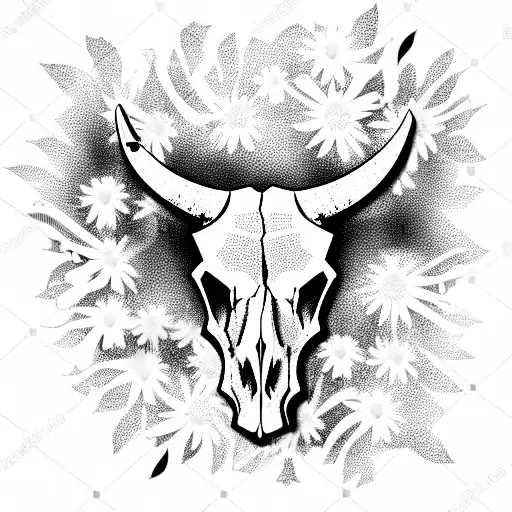 Bull Skull With Daisies