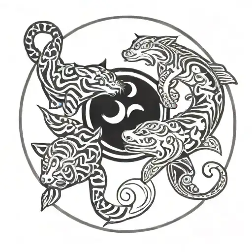 Ying Yang Tiger And Dolphin