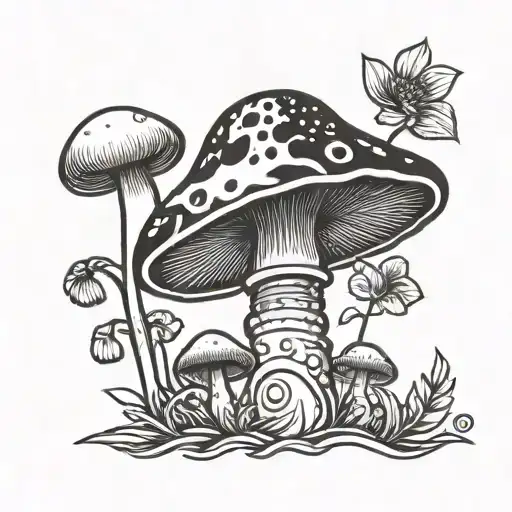 A Botanical Tattoo Of A Single Mushroom That Is Inspired By Cosmos