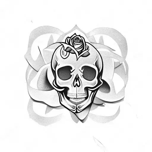 Skull And Rose For Under The Breast Position
