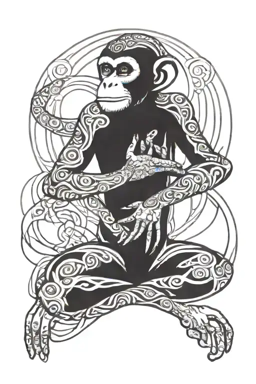 Simple Tattoo Of A Monkey Meditating That Looks At Peace Of Mind And Happy