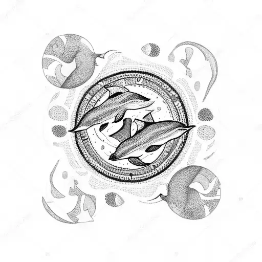 3 Dolphins In A Circle With Beach And Summer Vibes Around It